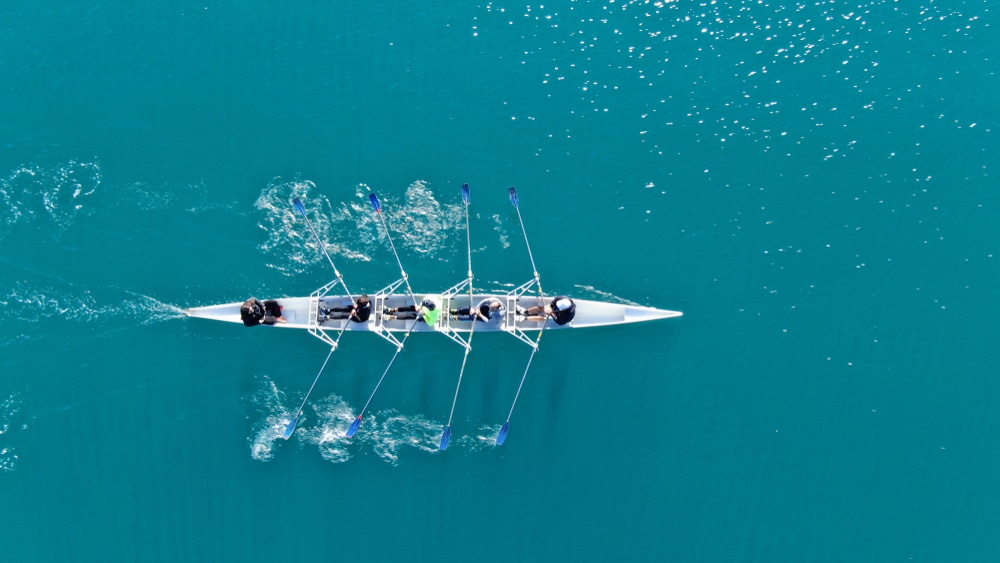 Aerial,Drone,Top,Down,Photo,Of,Sport,Canoe,Operated,By